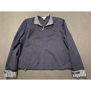 St John Sport Nautical Zip Front Jacket Womens Size Medium Yacht Rope Navy White